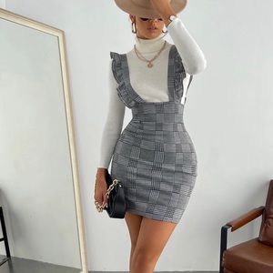 Plaid Ruffle Trim Overall Dress